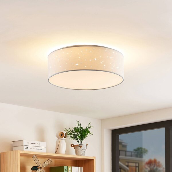 Lindby LED stropní svítidlo Ellamina, 40 cm, bílé, textilní, Bílá / opál, Obývací pokoj / jídelna, Textil / tkanina / hedvábí, Moderní