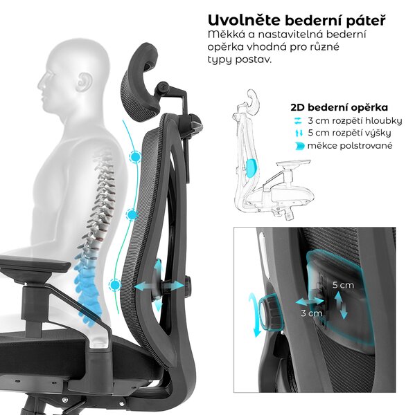 Kancelářská ergonomická židle Neoseat THOMAS — černá, nosnost 150 kg