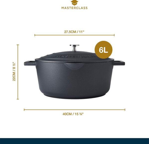 Oválný hrnec MasterClass s nepřilnavým povrchem, poklicí a funkcí cezení, 30 cm, 6 l černý MCMCOVAL30