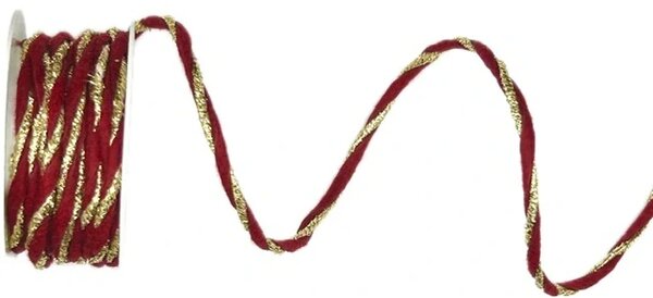Classic Red Gold Twist 3 mm – Kroucený červený provázek se zlatým lurexem 3mm x 3m ( 5,- Kč/m)