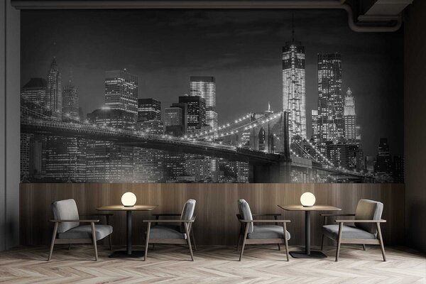 Fototapeta Most přes vodu s nočním panoramatem města, Fototapeta s panoramatem města, Populární fototapety, u56428 - Tapeko.co.cz