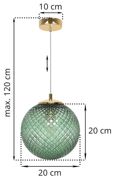 Závěsné svítidlo Cannes, 1x zelené skleněné stínítko (fi 20 cm), G