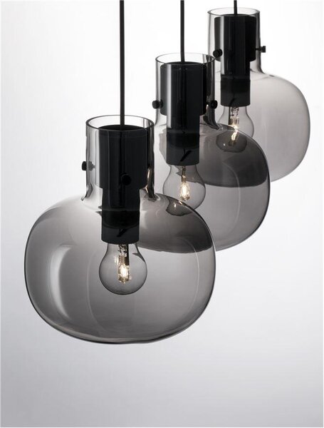 Nova Luce Závěsné svítidlo CINZIA kouřové sklo černý kabel černá kovová základna E27 3x12W