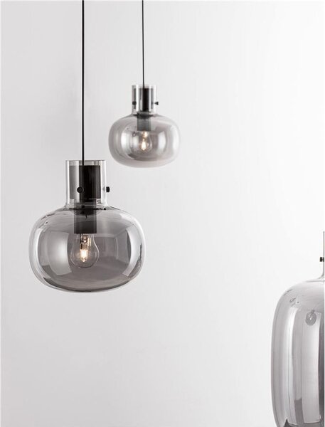 Nova Luce Závěsné svítidlo CINZIA kouřové sklo černý kabel černá kovová základna E27 4x12W