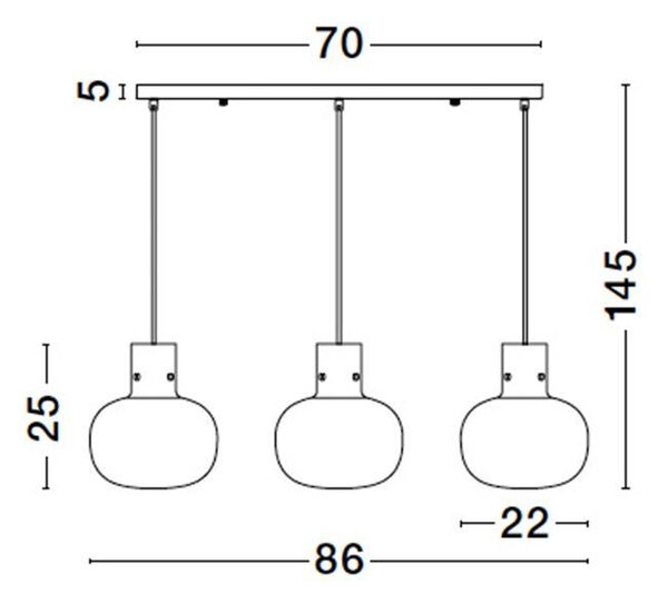 Nova Luce Závěsné svítidlo CINZIA kouřové sklo černý kabel černá kovová základna E27 3x12W