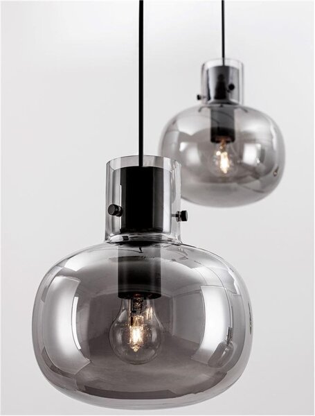 Nova Luce Závěsné svítidlo CINZIA kouřové sklo černý kabel černá kovová základna E27 4x12W