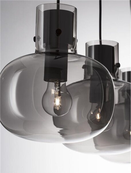 Nova Luce Závěsné svítidlo CINZIA kouřové sklo černý kabel černá kovová základna E27 3x12W