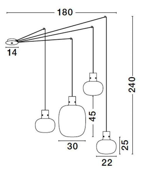 Nova Luce Závěsné svítidlo CINZIA kouřové sklo černý kabel černá kovová základna E27 4x12W