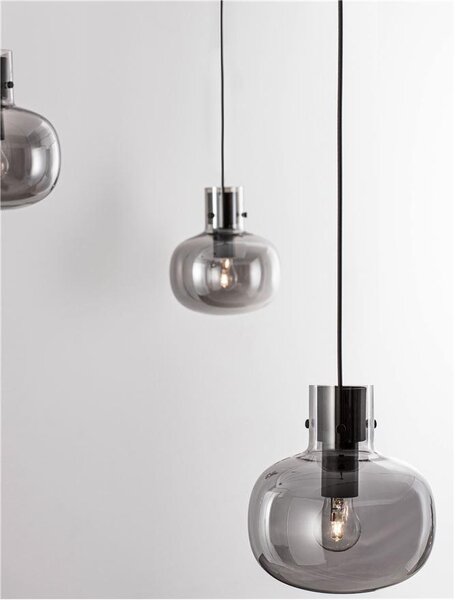 Nova Luce Závěsné svítidlo CINZIA kouřové sklo černý kabel černá kovová základna E27 4x12W