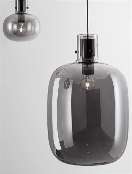 Nova Luce Závěsné svítidlo CINZIA kouřové sklo černý kabel černá kovová základna E27 4x12W