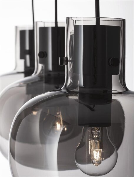 Nova Luce Závěsné svítidlo CINZIA kouřové sklo černý kabel černá kovová základna E27 3x12W