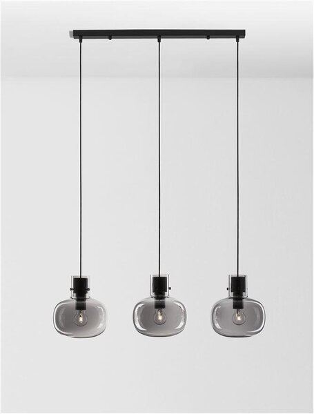 Nova Luce Závěsné svítidlo CINZIA kouřové sklo černý kabel černá kovová základna E27 3x12W
