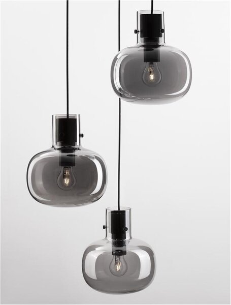 Nova Luce Závěsné svítidlo CINZIA kouřové sklo černý kabel černá kovová základna E27 3x12W