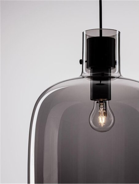 Nova Luce Závěsné svítidlo CINZIA kouřové sklo černý kabel černá kovová základna E27 1x12W