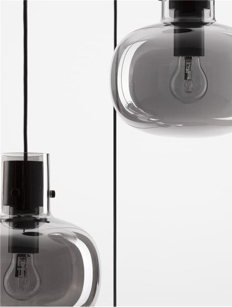 Nova Luce Závěsné svítidlo CINZIA kouřové sklo černý kabel černá kovová základna E27 3x12W