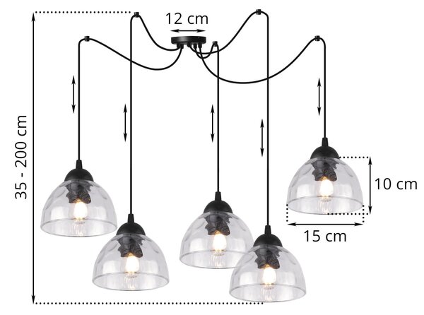 Závěsné svítidlo Venice Spider, 5x čiré skleněné stínítko