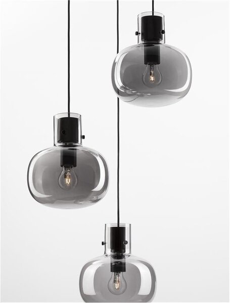 Nova Luce Závěsné svítidlo CINZIA kouřové sklo černý kabel černá kovová základna E27 3x12W
