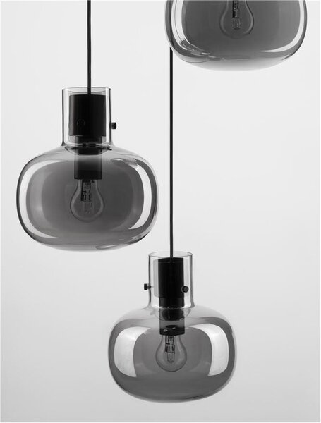 Nova Luce Závěsné svítidlo CINZIA kouřové sklo černý kabel černá kovová základna E27 3x12W