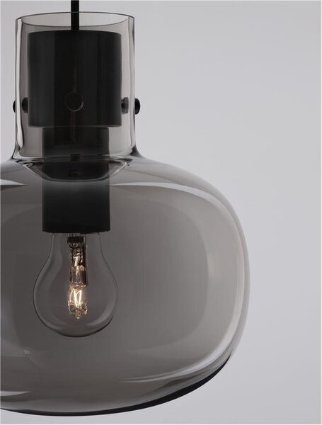 Nova Luce Závěsné svítidlo CINZIA kouřové sklo černý kabel černá kovová základna E27 1x12W