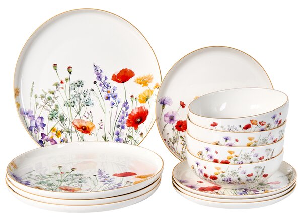Sada 12 kusů nádobí EPAZOTE Porcelán Bílá