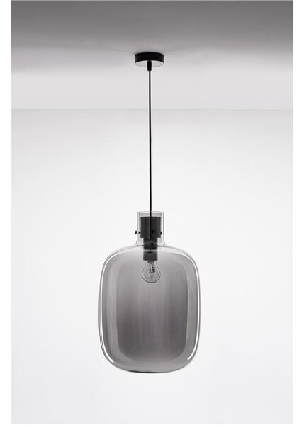 Nova Luce Závěsné svítidlo CINZIA kouřové sklo černý kabel černá kovová základna E27 1x12W