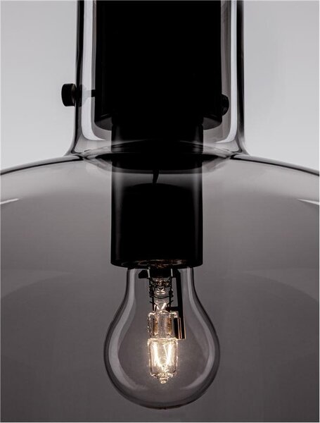 Nova Luce Závěsné svítidlo CINZIA kouřové sklo černý kabel černá kovová základna E27 1x12W