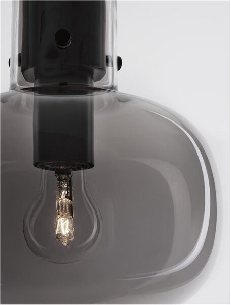 Nova Luce Závěsné svítidlo CINZIA kouřové sklo černý kabel černá kovová základna E27 1x12W