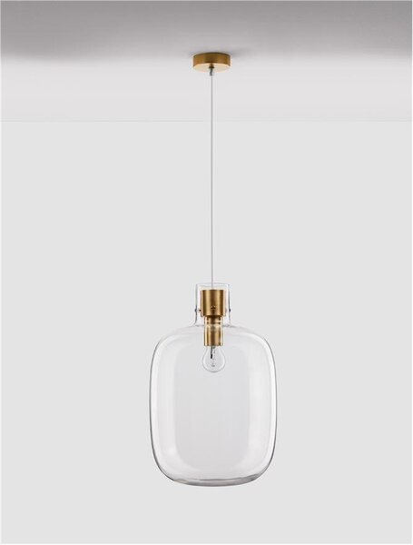Nova Luce Závěsné svítidlo CINZIA čiré sklo bílá kabel mosazný zlatý kov E27 1x12W