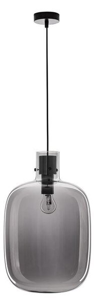 Nova Luce Závěsné svítidlo CINZIA kouřové sklo černý kabel černá kovová základna E27 1x12W
