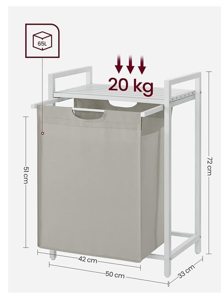 VASAGLE BLH101W01 Prádelní koš o objemu 65 L v barvě bílé