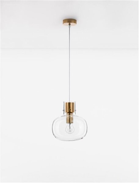 Nova Luce Závěsné svítidlo CINZIA čiré sklo bílá kabel mosazný zlatý kov E27 1x12W