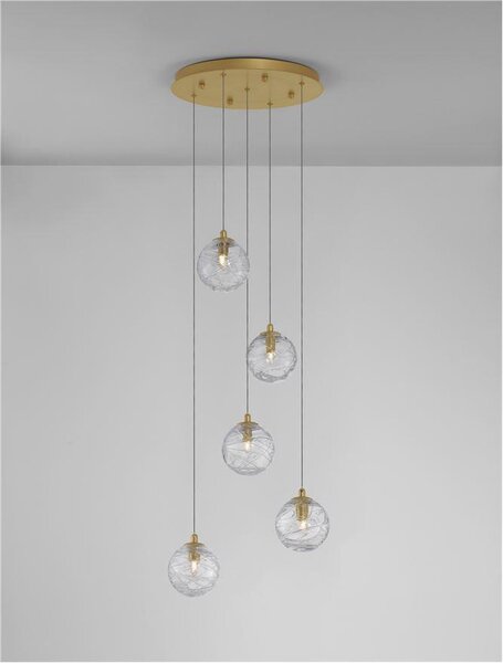 Nova Luce Závěsné svítidlo COEN mosazný zlatý kov čiré sklo G9 5x5W