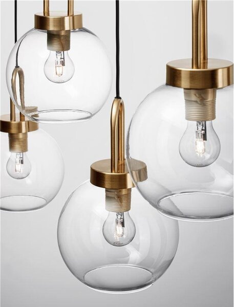 Nova Luce Závěsné svítidlo IRVINE čiré sklo černý kabel mosazný zlatý kov E27 4x12W