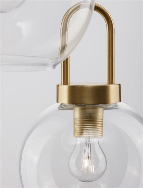 Nova Luce Závěsné svítidlo IRVINE čiré sklo černý kabel mosazný zlatý kov E27 3x12W