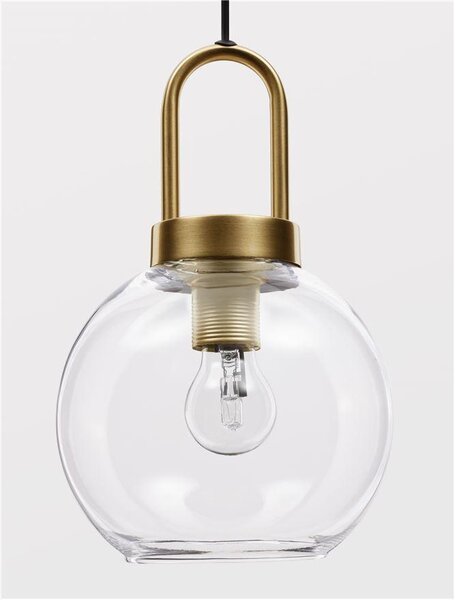 Nova Luce Závěsné svítidlo IRVINE čiré sklo černý kabel mosazný zlatý kov E27 1x12W