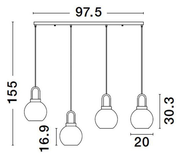 Nova Luce Závěsné svítidlo IRVINE čiré sklo černý kabel mosazný zlatý kov E27 4x12W
