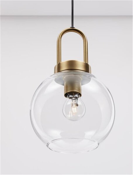 Nova Luce Závěsné svítidlo IRVINE čiré sklo černý kabel mosazný zlatý kov E27 1x12W