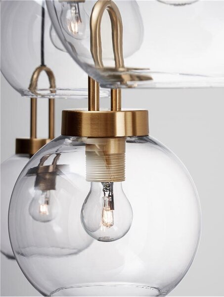 Nova Luce Závěsné svítidlo IRVINE čiré sklo černý kabel mosazný zlatý kov E27 4x12W