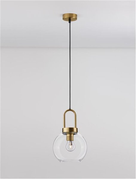 Nova Luce Závěsné svítidlo IRVINE čiré sklo černý kabel mosazný zlatý kov E27 1x12W