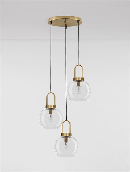 Nova Luce Závěsné svítidlo IRVINE čiré sklo černý kabel mosazný zlatý kov E27 3x12W