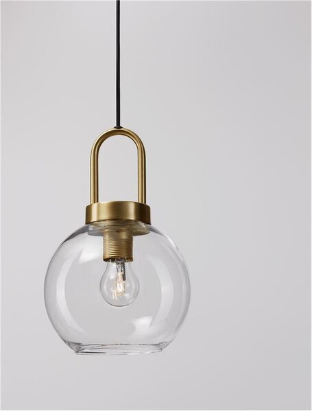 Nova Luce Závěsné svítidlo IRVINE čiré sklo černý kabel mosazný zlatý kov E27 1x12W