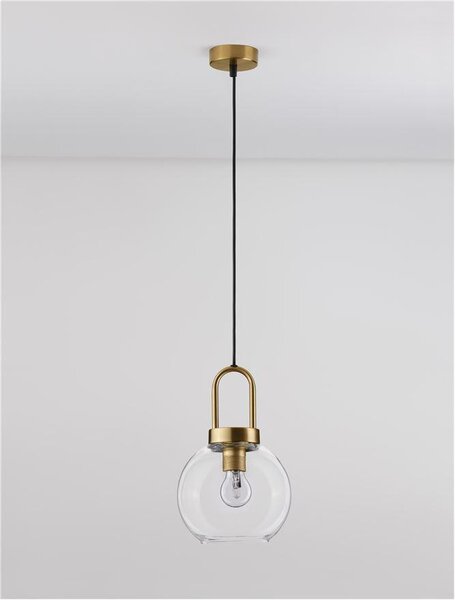 Nova Luce Závěsné svítidlo IRVINE čiré sklo černý kabel mosazný zlatý kov E27 1x12W