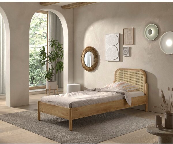 Jednolůžková postel z dubového dřeva s roštem 90x200 cm v přírodní barvě Olive Rotan – Vipack