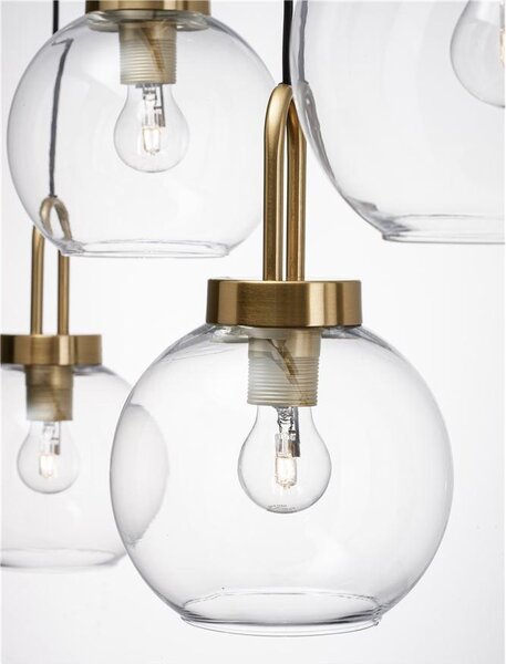 Nova Luce Závěsné svítidlo IRVINE čiré sklo černý kabel mosazný zlatý kov E27 4x12W