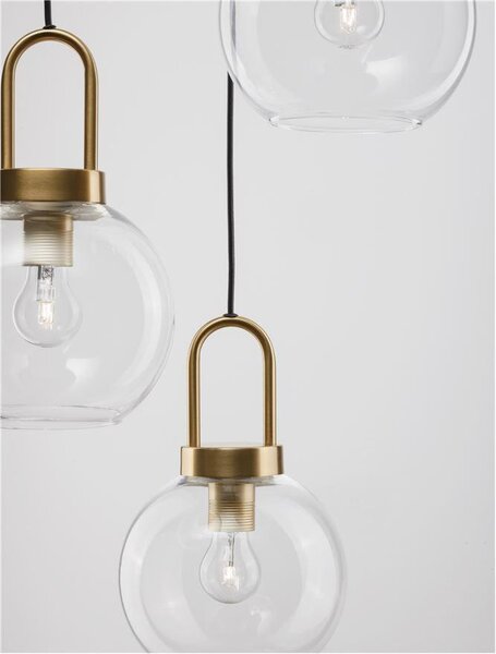 Nova Luce Závěsné svítidlo IRVINE čiré sklo černý kabel mosazný zlatý kov E27 3x12W