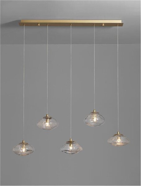 Nova Luce Závěsné svítidlo KING mosazný zlatý kov foukané čiré sklo G9 5x5W
