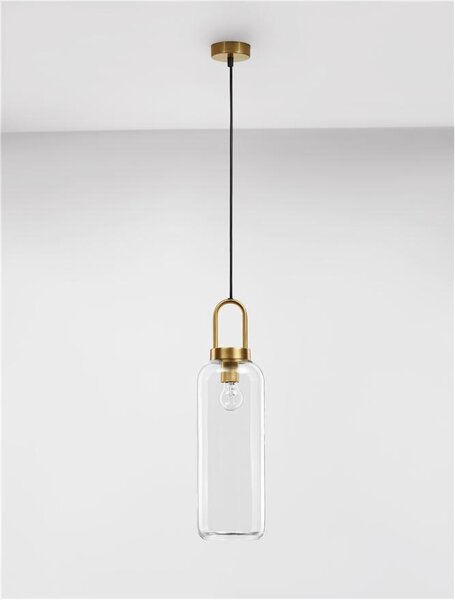 Nova Luce Závěsné svítidlo IRVINE čiré sklo černý kabel mosazný zlatý kov E27 1x12W
