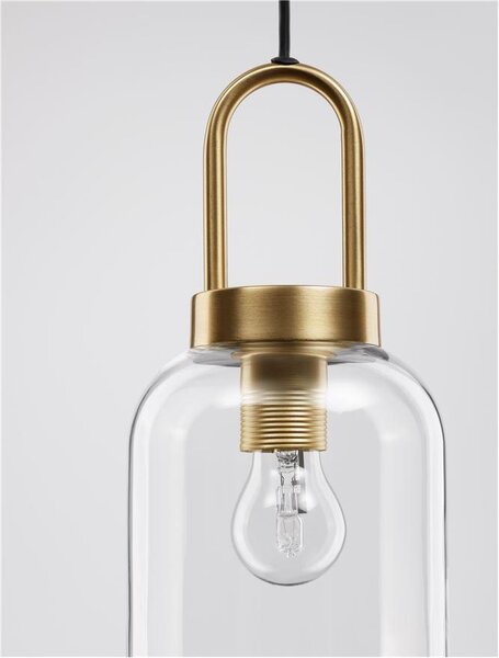 Nova Luce Závěsné svítidlo IRVINE čiré sklo černý kabel mosazný zlatý kov E27 1x12W