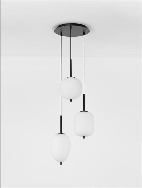 Nova Luce Závěsné svítidlo LATO černý kov a opálové sklo E14 3x5W