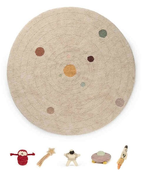 Lorena Canals, Dětský kusový koberec Play Solar System kruh, 150x150, béžová, dětský pokoj